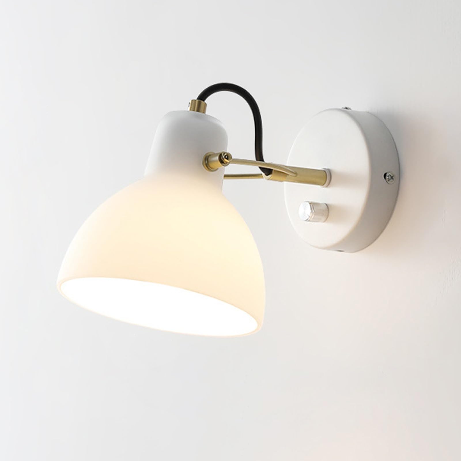 SXWNBIFH White Glass Wall Sconce Lighting, 235°Adjustable Wall Vanity Light for Bathroom, Hardwired Wall Lamp Fixture for Bedside Living Room Study Room Storage Room