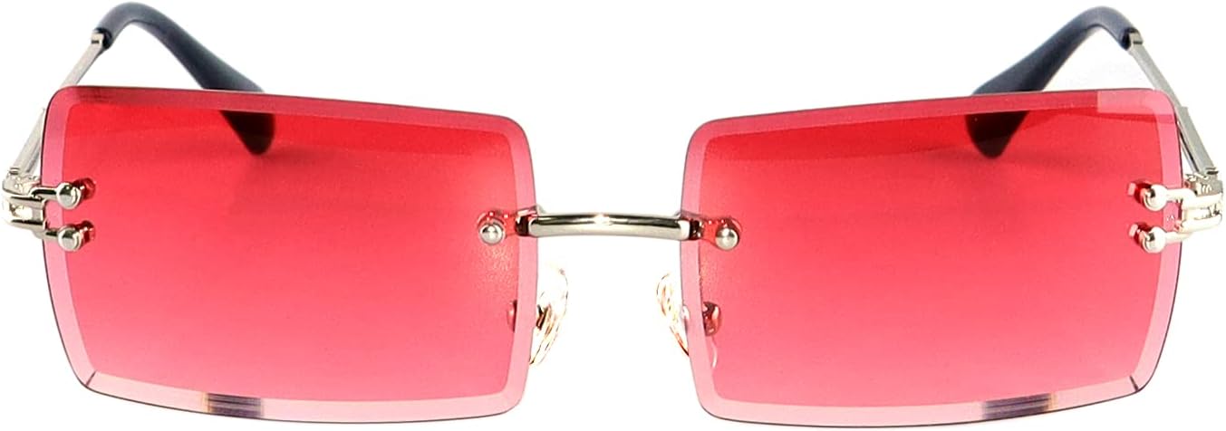 LASPOR Silver Rimless Sunglasses Rectangle for Men and Women 90s 2000s Retro Vintage Square Frameless Tinted Glasses Shades - Image 2