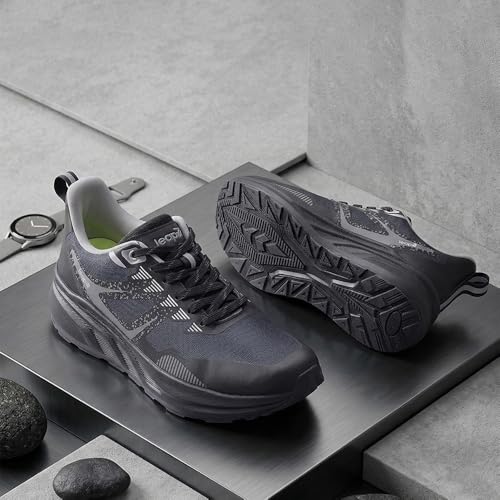 Image of Liberty LEAP7X ROYALESTPE Walking Shoes for Men - Black & Olive Green Lace-Up Sneakers | Memory Foam Cushioned Insole, Lightweight Knit-Mesh Shoes for Daily Walking, Fitness Walks, College & Travel