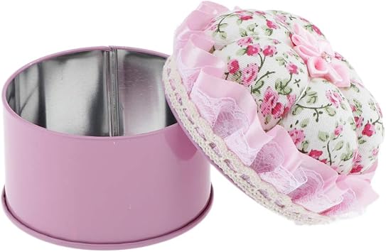 LoveinDIY Iron Metal Storage Jar for Quilting Pins with Pin Cushion Lid Sewing, Pink