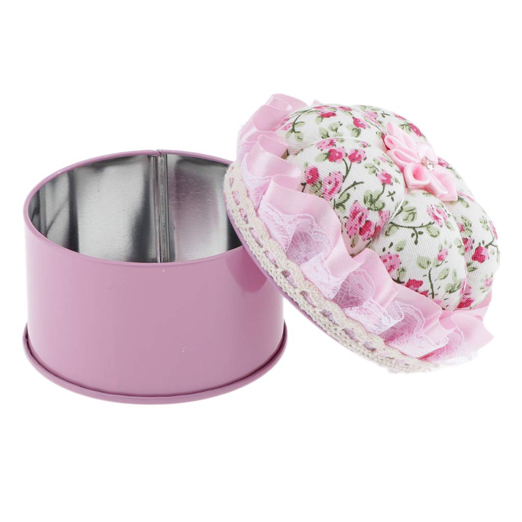 LoveinDIY Iron Metal Storage Jar for Quilting Pins with Pin Cushion Lid Sewing, Pink