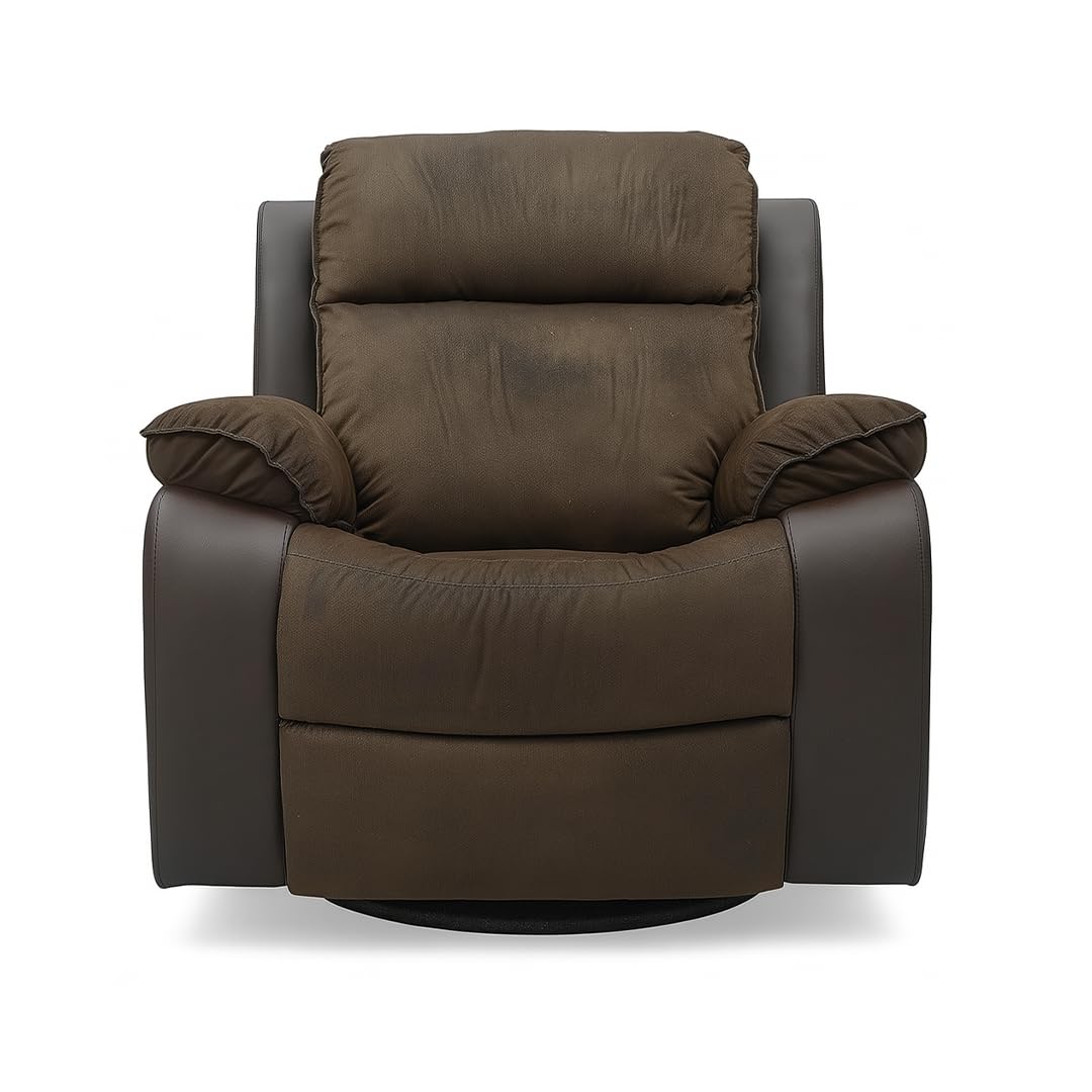 Brown Recliner Sofa Chair with Massage Chair Function, 360° Swivel Chair, Recliner Chair with Soft Cushion & Lazy Chair PU Leather Sofa-Fabric Blend for Living Room, Home & Office