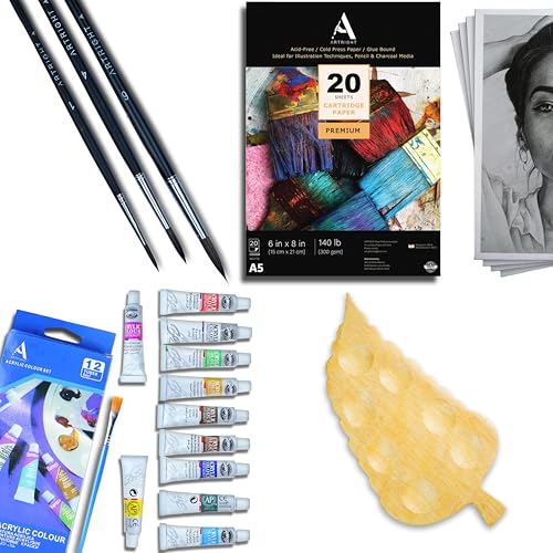 Image of 36 Pcs Painting Kit for Beginners & Kids with 3 Paint Brushes, 20 Mixed Media Papers, 1 Painting Palette, Artists Acrylic Color Set of 12 (6ml each)