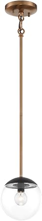 GEORGE KOVACS P1501-416 Outer Limits Mini Pendant, 1-Light, 60 Total Watts, 10.13-in H x 6-in W, Painted Bronze with Natural Brush Brass