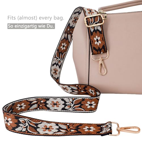 Image of Replacement Purse Strap Shoulder Strap Adjustable Crossbody Strap for Women Crossbody Wide Shoulder Bag, Brown Floral-gold Metal, 28 inch~50 inch