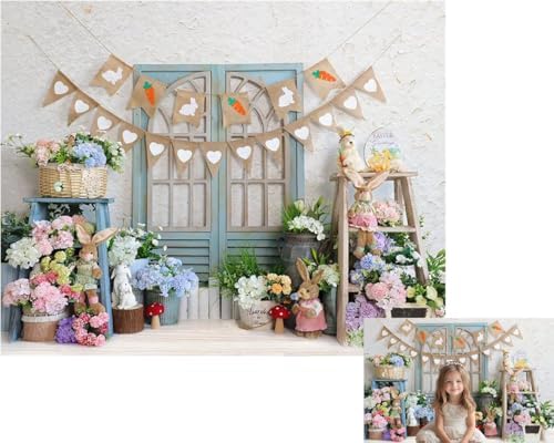 Mocsicka Spring Easter Backdrop 7x5ft Blue And White Rustic Door Spring - View #7