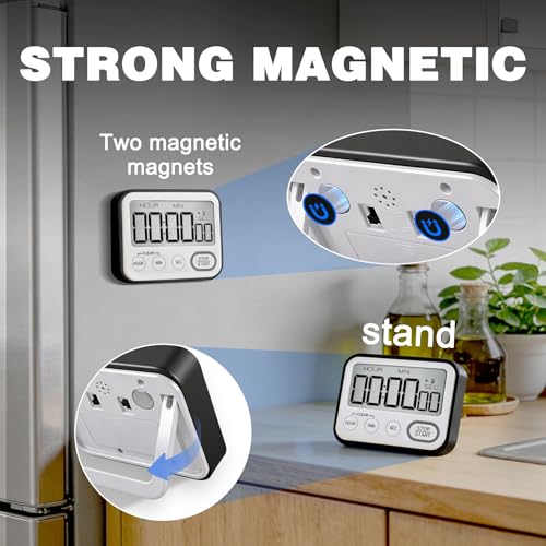 Digital Kitchen Timer Magnetic Loud Alarm, Large LCD Screen Silent/Beeping Multi-Function for Teachers Classroom Kids, Black - Image 4