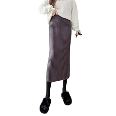 Womens Knitted Thickened Half Skirt Autumn Winter Straight Tube Bodycon Midi Split One Step Trendy Skirt