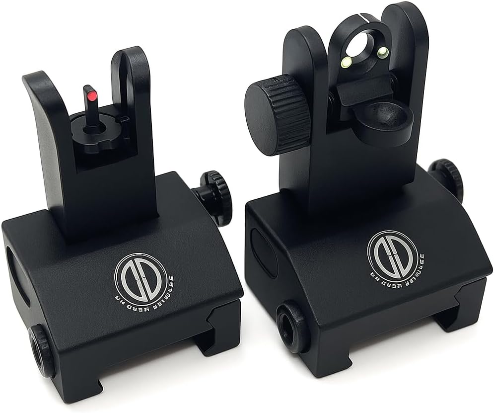 Dagger Defense (Veteran Owned Company) Fiber Optic BUIS Backup Iron Sights for use on Standard Picatinny Rails. Spring Loaded. Use with red dots and Reflex Sights.