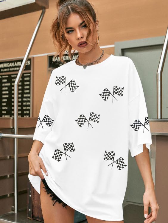 Oversized Racing Shirt Women Start Your Engines Shirts Race Day Checkered Flag Tee Casual Unisex Short Sleeve Tops2