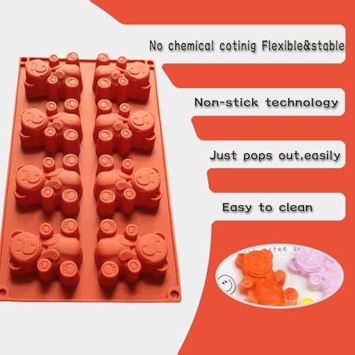 WishesMar Bear Shape Silicone Mould 8 Cavity Fluted Cake Mold Nonstick Baking Bakeware Reusable Silicone Mold for Pastry Dessert - Image 4