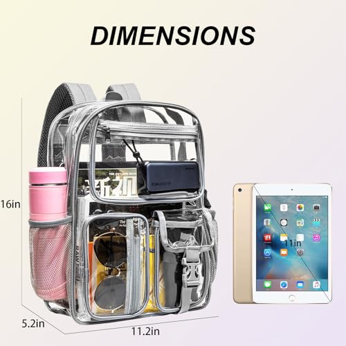 Image of gdbis Heavy Duty Clear Backpack for Stadium Events, Large Capacity Clear Bookbag Transparent Backpack with Reinforced Strap for College Work Travel Concerts Security - Grey
