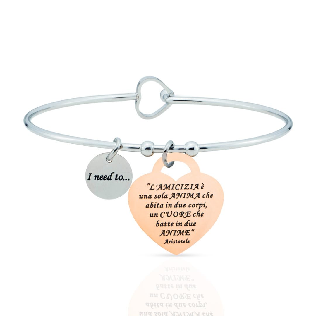 SAGA GIOIELLI BRACCIALE RIGIDO DONNA FRASI PENSIERI PAROLE EMOZIONALE INCISIONE ACCIAIO CUORE ROSE'
