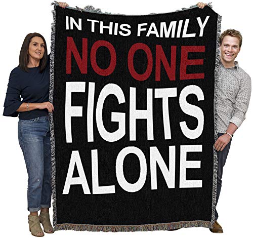 in This Family No One Fights Alone - Cotton Woven Blanket Throw - Made in The USA (72x54)