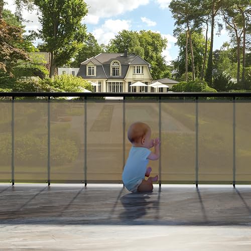 Image of HIPPO Baby Safety Net for Balcony Child Protection Stairway Safety Net Railing Guard for Kids Staircase Protector with Tie-Cords Breathable Fabric Indoor Outdoor Use (1.5MTX4MT, Ivory-Glow)