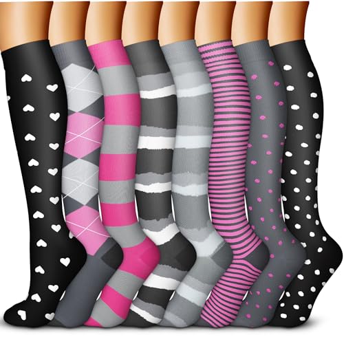 Image of QUXIANG Copper Compression Socks for Women & Men Circulation (8 Pairs) - Best for Running Athletic Cycling - 15-20 mmHg
