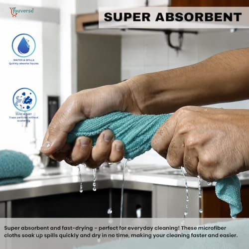 Image of Microfiber Cleaning Cloth Roll - 20Pcs | 4000 Times Washable | 25x25 cm Tear-Away Reusable Kitchen Towel, Car, Glass, Home Cleaning | Ultra Absorbent Lint-Free (Blue)