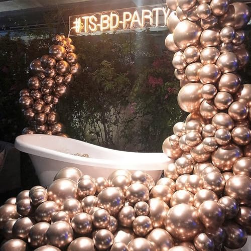 Image of PartyWoo Metallic Rose Gold Balloons 130pcs Different Sizes of 18 12 10 5 Inch Chrome Champagne Gold Balloon Arch Kit for Birthday Anniversary Bridgerton Floral Party Decorations Rose Gold-G112