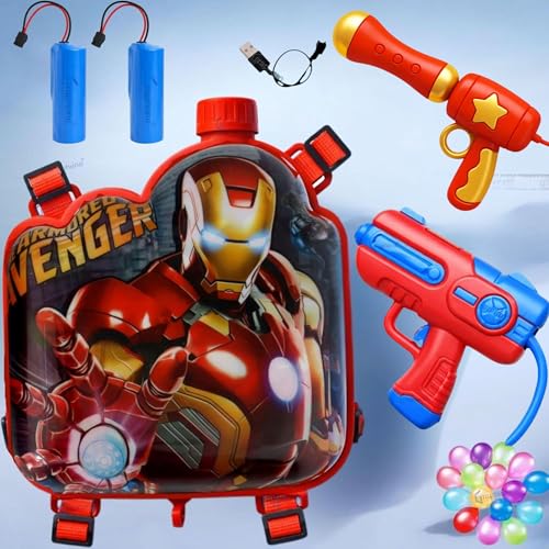 GRAPHENE Dual 2l Red Holi Electric Pichkari with 1 Extra Battery (Total 2 Batteries) 1 Water Pressure Gun Toy for Long Throw Back Holding Spray Water Tank Kids Boy Girl 1 pkt 100 Water Balloons