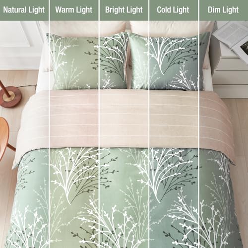 Lekesky Green Duvet Cover Queen Size, Reversible Floral Queen Comforter Cover with Branch Pattern, Soft 100% Washed Microfiber 3 Pieces Green Bedding Set with Zipper and 2 Pillowcases 20"x26" by Lekesky - Used condition - Image 9