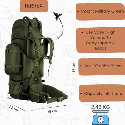 Image of Hyper Adam 95 Ltr Rucksack With Detachable Hiking Backpack & Rain Cover for Trekking & Travelling | Mountain Bags For Men & Women| Backpack Military Grade Made With 3 Year Warranty