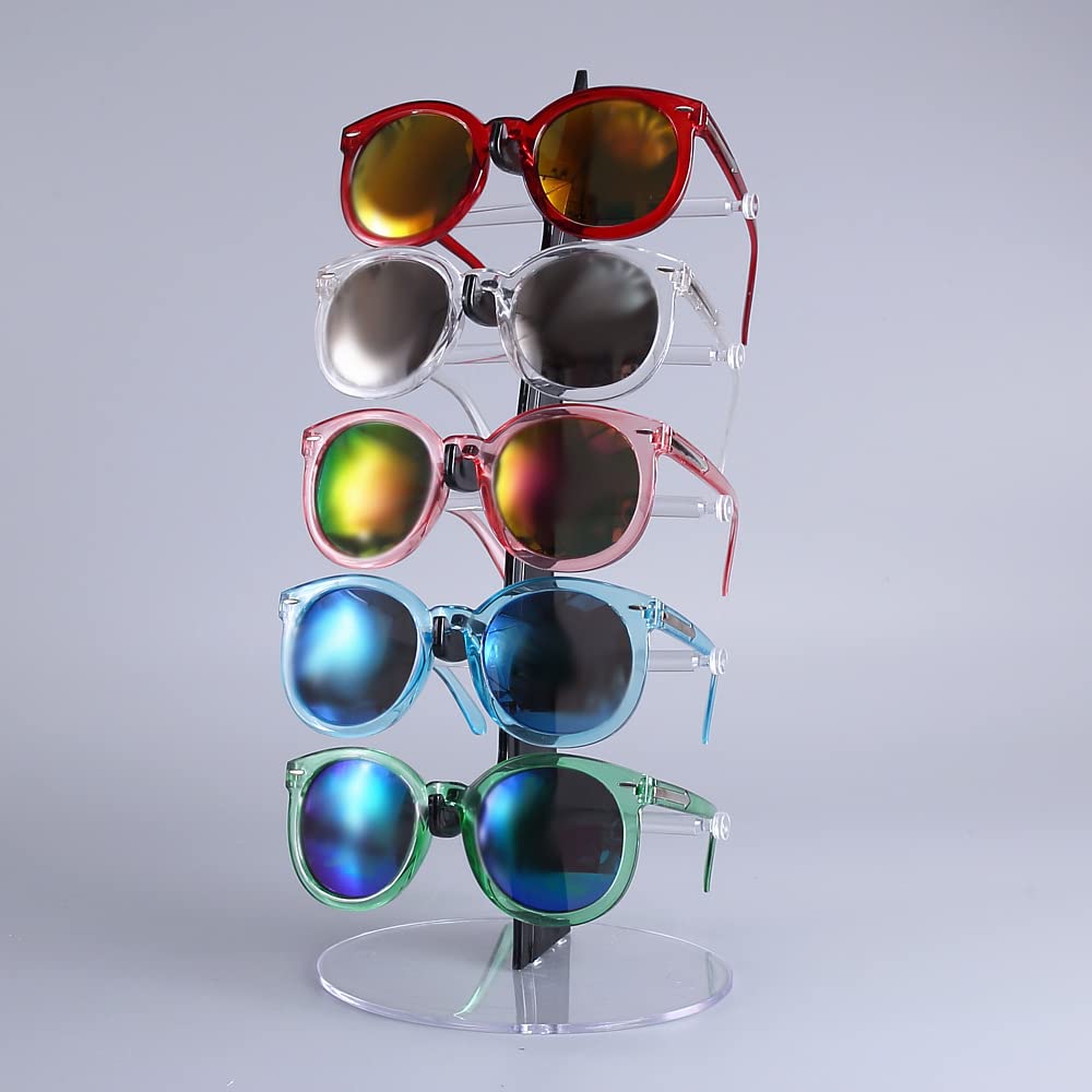 Kukishop Acrylic Sunglass Frame,Display Shelf Organizer Stand for Five Pairs of Glasses (Transparent)