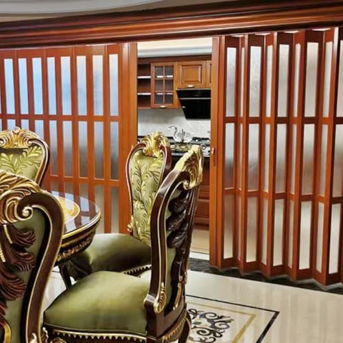 JLXJYS 203 Cm Tall Brown Accordion Door Interior with Frosted Glass, PVC Interior Folding Doors for Closet Kitchen Bathroom, Concertina Accordion Folding Door(WxH 64x80in(161x203cm))