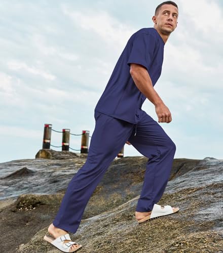 Lexiart Mens Casual 2 Piece Outfits Cool Oversize Loungewear T-Shirt and Full-Length Bottom Pajama Set with Pockets XXXL - Thumbnail 2