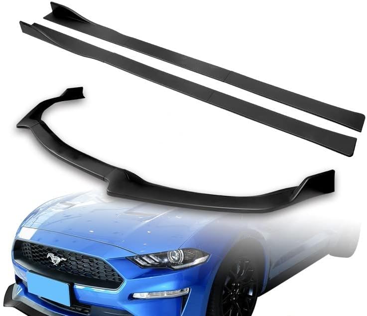 HYPERSPEED Front Bumper Spoiler Lip + Side Skirt Extension Rocker Panel Splitter Diffuser ABS GT-Style Fit for 2018 2019 2020 2021 2022 2023 Ford Mustang 2-DR (Matte Black, 86" x 4", 9PCS)