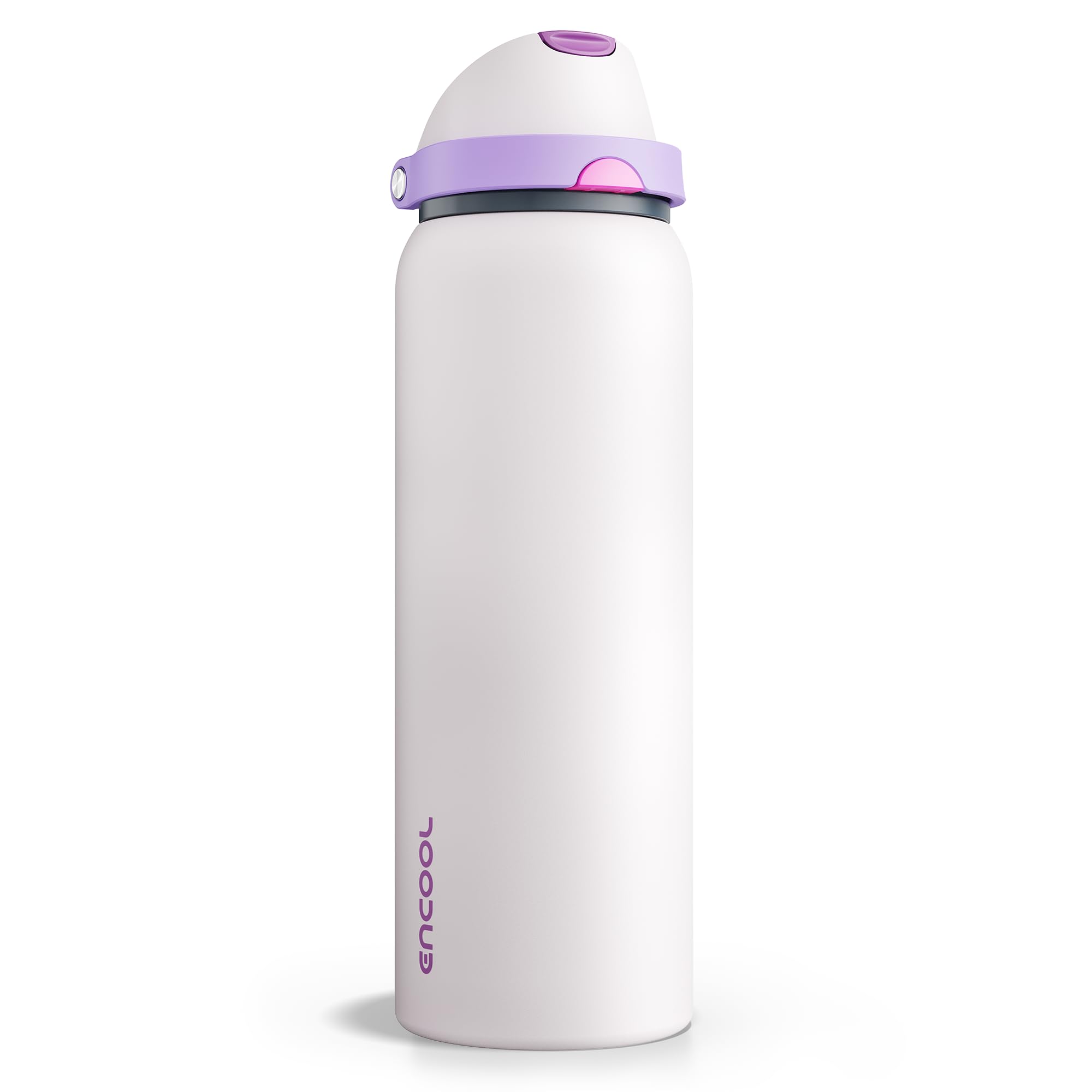 Insulated Water Bottle with Straw - Encool Stainless Steel Water Bottle with Push Button Lid, Leak-Proof &amp; BPA-Free, Keeps Cold for 24 Hours for Sports, Travel, Gym (40 oz, Oyster Pink)