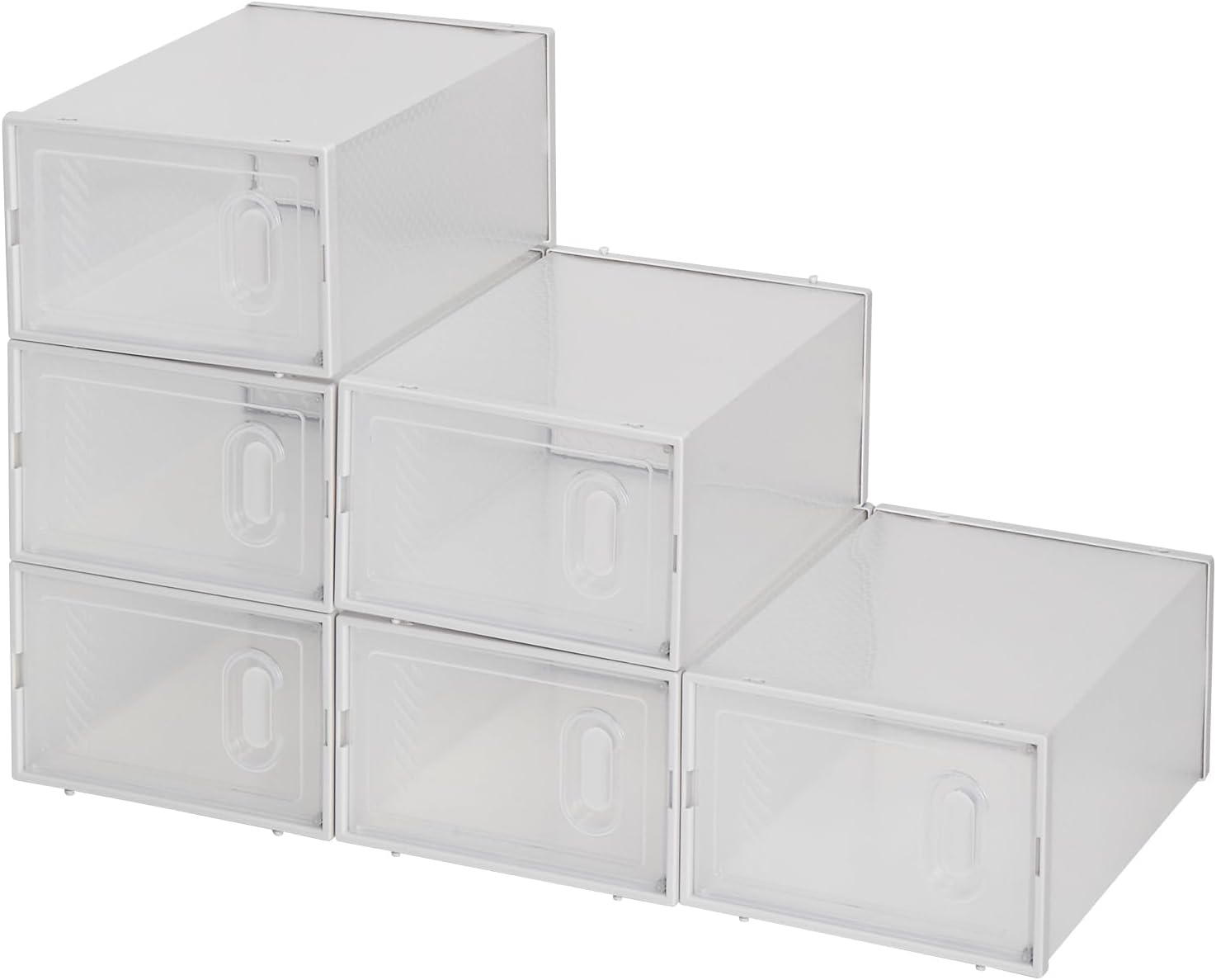 6 Pack Large Shoe Storage Boxes Organizers Clear Plastic Stackable, Modular Space Saving Shoe Boxes Sneaker Storage for Sneakerheads,Toy Storage Organizer Bins for Entryway, Closet, Under Bed, White