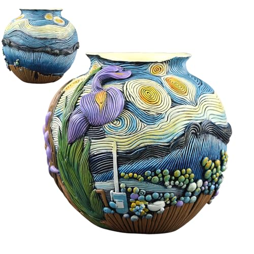 Starry Night Flower Pot Acolorful Art Resin Vase Unique Indoor