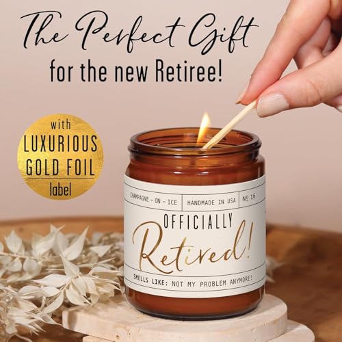 Retirement Gift for Woman - 'Officially Retired ' Candle, w/Champagne on Ice I Happy Retirement Gifts for Women 2024 I Retired Gifts for Women I 50Hr Burn, Made in USA - View 5