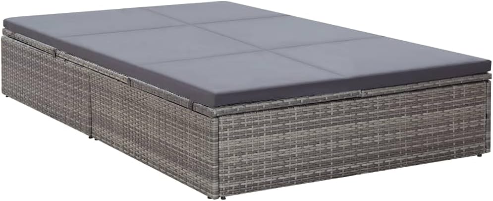 Outdoor Beds Double Sun Lounger with Cushion Poly Rattan Gray,Adjustable Rattan Sun Lounger with Removable Cushions for Patio and Backyard Relaxation Beds for Patio, Lawn & Garden