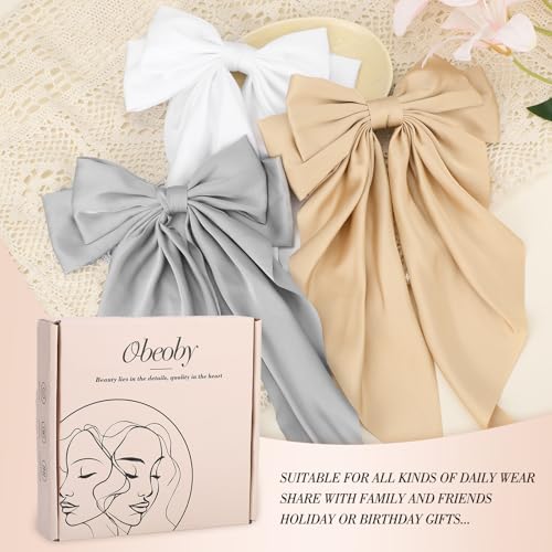 6 Pcs Long Big Satin Hair Bows Bulk for Women & Girls