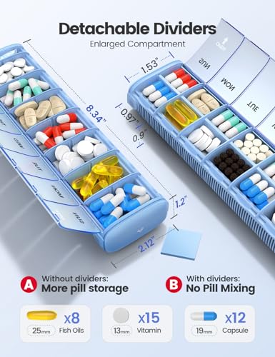 Vaydeer Organizador de comprimidos semanal de 7 dias (suporta 2 vezes por dia), estojo de comprimido