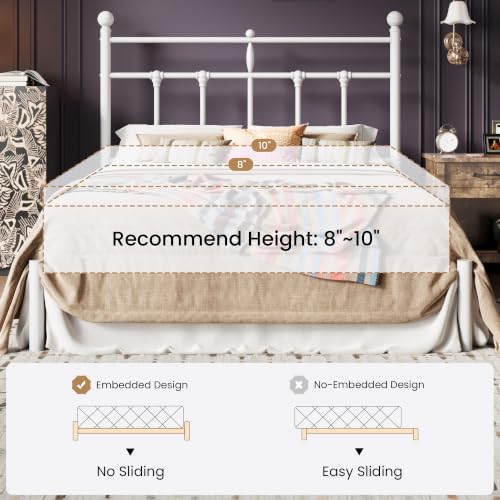 Image of SHA CERLIN Queen Size Metal Platform Bed Frame with Victorian Vintage Headboard /Under Bed Storage /No Box Spring Needed /Easy Assembly /Noise Free /Mattress Foundation /White