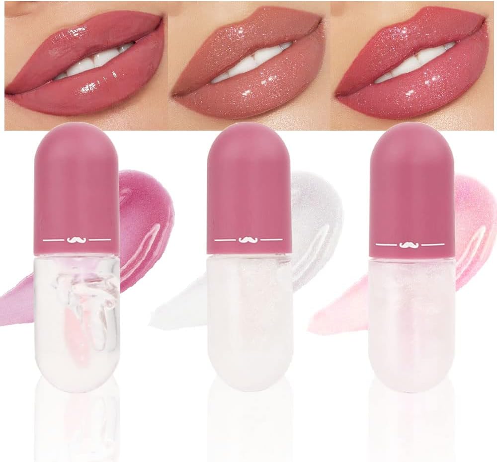 evpct 3Pcs Mini Clear Color Changing PH Tinted Lip Gloss Set for Women Girls 10-12 Pink Mood Lip Oil Gloss Balm Tint Stain Glaze Pack Hydrating Moisturizer Lipstick Magic labiales magicos,0.14fl.oz*3