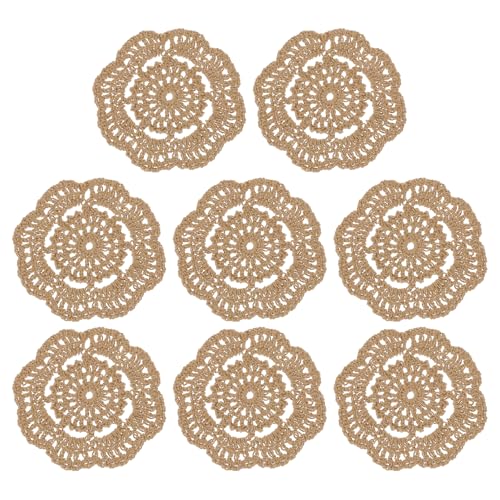 QUARKZMAN Crochet Doilies, 8pz 105mm Sottobicchieri in Tessuto di Cotone Intrecciato Sottobicchieri Tondi Fatti a Mano con Motivo Floreale per Decorazioni Matrimoniali (Caffè Chiaro)