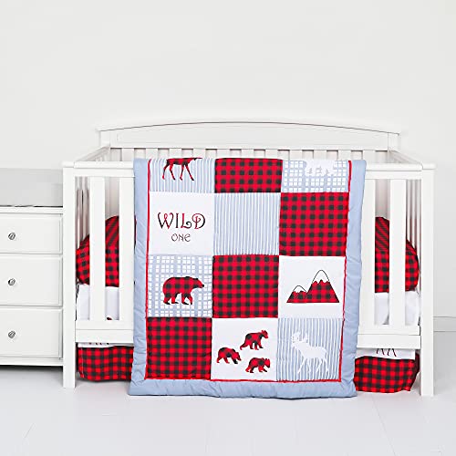 Kiddos Buffalo Plaid Crib Bedding Set- Woodland Theme-Unisex For Boys Or Girls- 3 Piece- Luxury Microfiber- Wild Red #TOP1