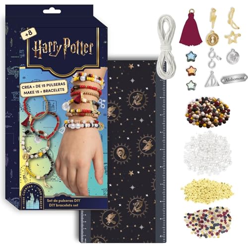 Conjunto de pulseiras DIY Harry Potter | Kit criativo com contas, elásticos e pendentes mágicos das casas de Hogwarts | Design 15 pulseiras com estilo mágico