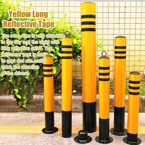 Safety Parking Bollard, Removable with Locking Anchor Bolts, Reflective Collars for Enhanced Visibility, Ideal for Traffic Control & Parking Protection in Schools