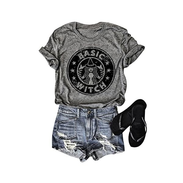 OUNAR-Halloween-Shirt-for-Women-Funny-Graphic-Basic-Witch-Tops-Fall-Hocus-Tee OUNAR Basic Witch Coffee T Shirts for Women Halloween Graphic Letter Print Shirt with Funny Sayings Casual Tee Tops