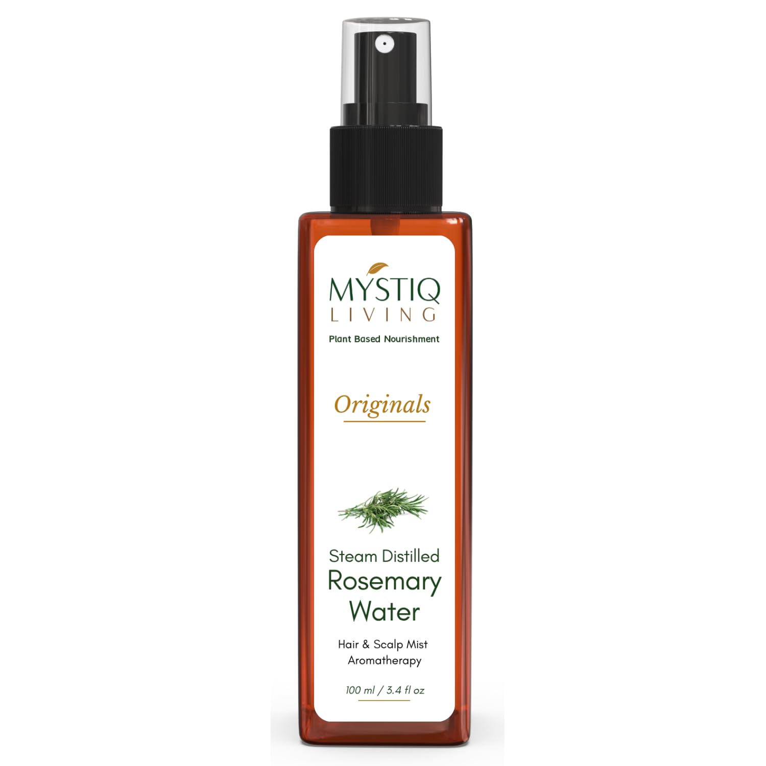 Mystiq Living Rosemary Water for Hair Growth, Mist Spray Steam Distilled 100% Pure and Natural Hydrosol, Hair Mist - 100ML
