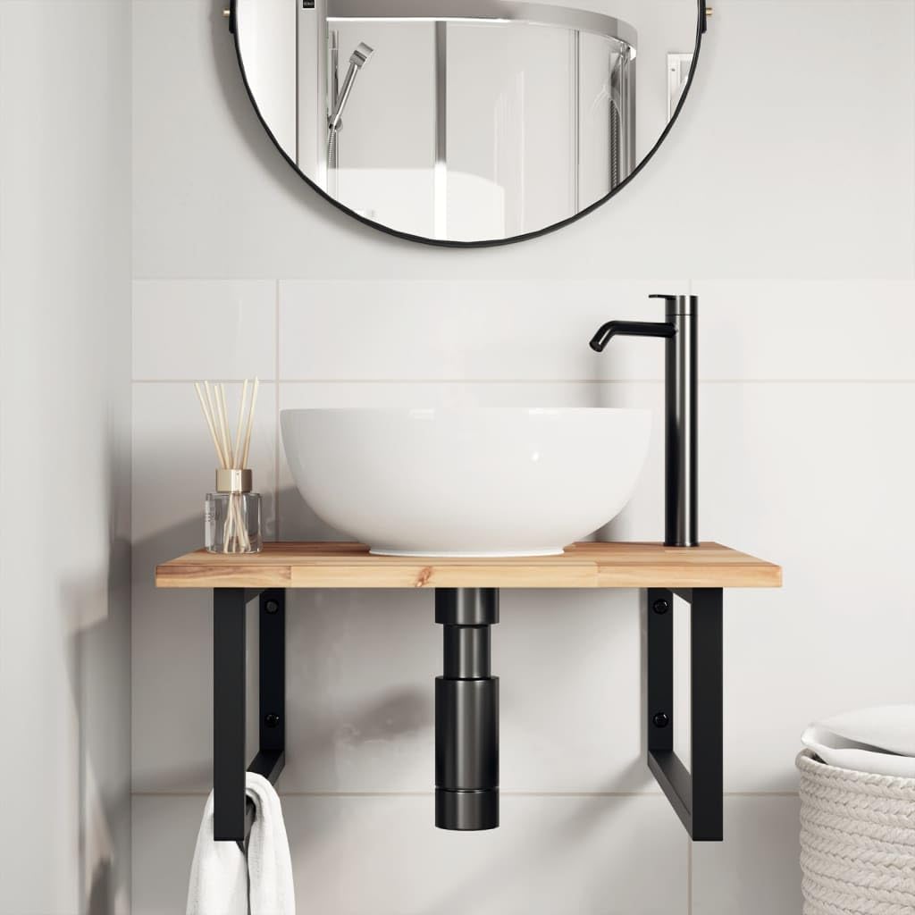 Piano lavabo in legno massiccio di acacia, 60 x 60 cm