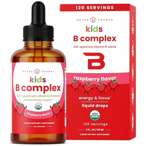NutraChamps Vitamin B Complex for Kids, B1, B2, B3, B6, B7, B9 & Methyl B12, Kids B Complex Liquid Drops Supplement, Energy, Focus, Metabolism,...