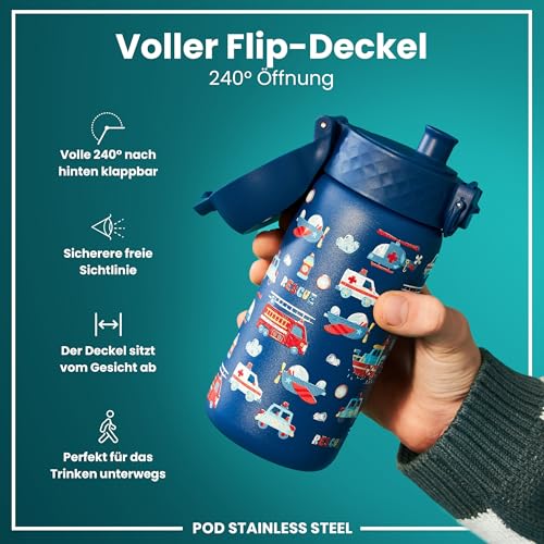 ion8 Leichte Stahl-Kindertrinkflasche, 400 ml/13 oz, Rettungsfahrzeug – Ansicht 4