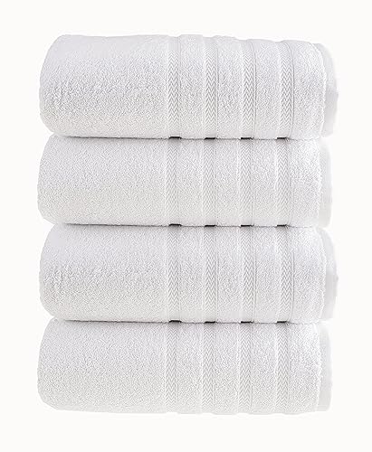 HALLEY Turkish 4 Pack Premium Bath Towels (4 Pieces) 650 GSM Highly Absorbent Super Soft 100% Cotton - 4 Bath Towels (White)