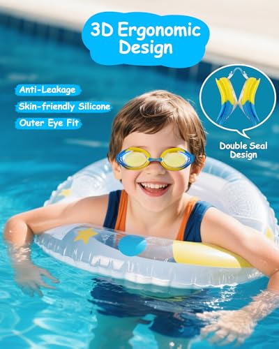 Image of Kids Swim Goggles, Anti-fog and UV Protection with Swim Cap for Age 3-15 Youth Boys Girls Toddler