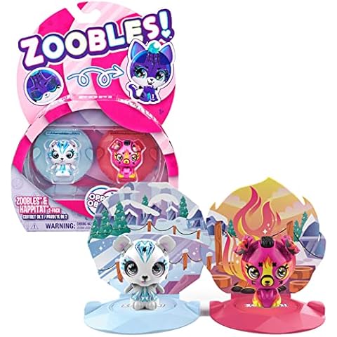 Zoobles 6063619 Animals Icy Polar Bear & Firey Puppy 2-Pack - 2 Collectable Figures with Transformation Mechanism and 2 Happitat Surprises Cover